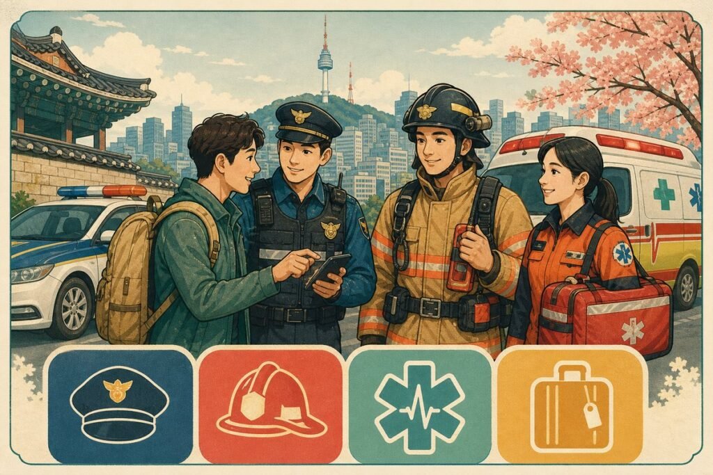 Police, fire, ambulance, and travel assistance for visitors in Korea