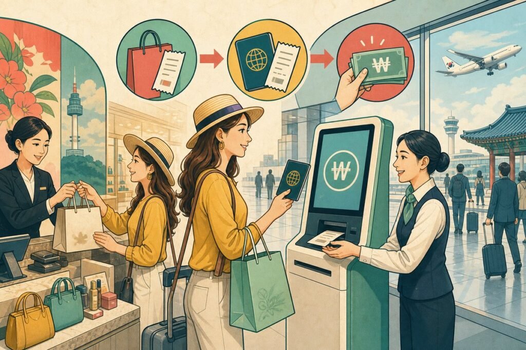 Tourist shopping, passport verification, and airport tax refund kiosk in Korea